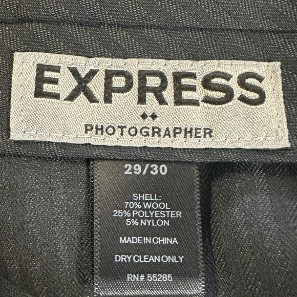 Express Mens Photographer Dress Pants 29X30 Blue Flat Front Pockets Wool Blend - Picture 3 of 9